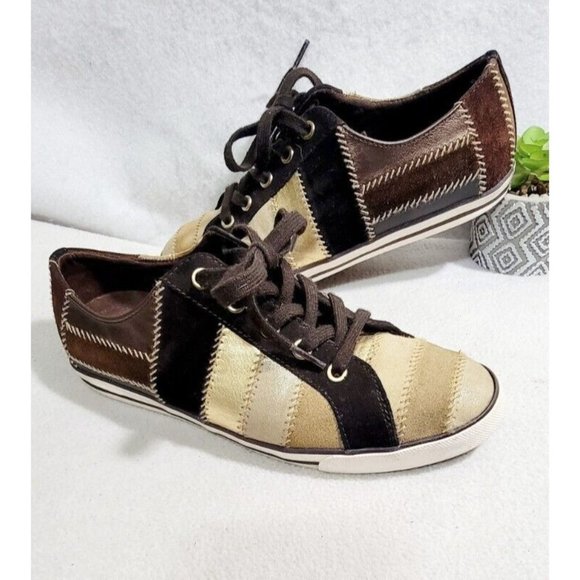 Coach Shoes - Coach Tamra Gold Brown Color-Block Lace-up Sneakers Women’s Size 9M
